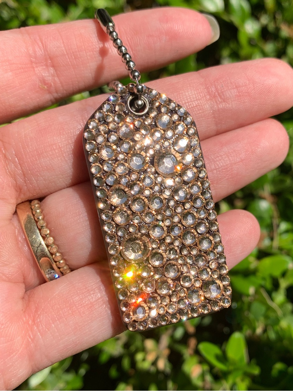 Coach 2” Chocolate Brown Hangtag with Champagne Rhinestones - Picture 9 of 9